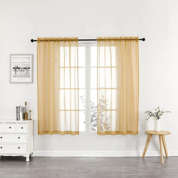 Regal Home 84" Length Rod Pocket Voile Sheer Window Curtains, 2 Panels, Gold