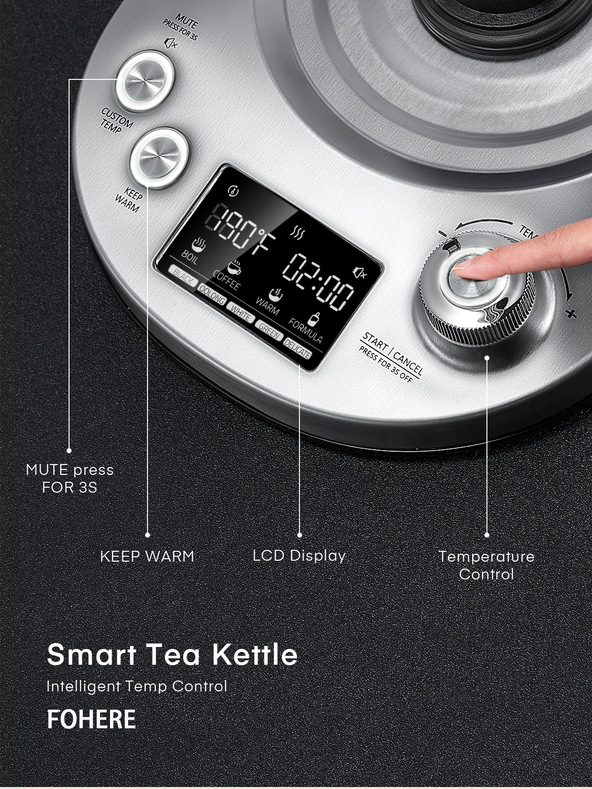 FOHERE Electric Tea Kettle with Temperature Control, 1.7L photo 2