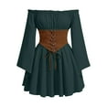 thumbnail image 2 of SEAOPEN Womens Corset Dress Medieval Renaissance Dresses Off Shoulder Bell Sleeve Victorian Gothic Costume Lace-Up Dress Army Green,L, 2 of 3