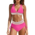 thumbnail image 2 of Women 2 Piece Swimsuits High Waisted Bikini Sets Bikini Sets Color Block Two Piece Drawstring Sexy Bathing Suit L, 2 of 5