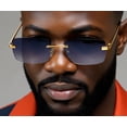 thumbnail image 4 of Rimless Sunglasses Men Rectangle Blue Lens Gold Frame Fashion Shades Hip Hop New, 4 of 7