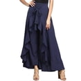 thumbnail image 2 of Levmjia Women's High Waisted Wide Leg Pants with Asymmetric Ruffle Hem Bow Tie Detail Solid Color Flowy Casual Evening Party Trousers, 2 of 5