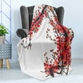 thumbnail image 4 of Japanese Soft Flannel Fleece Throw Blanket, Cherry Blossom Sakura Branch Brushstrokes Image Print, Cozy Plush for Indoor and Outdoor Use, 60" x 80", Red and Brown, by Ambesonne, 4 of 5