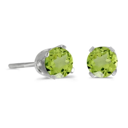 14k White Gold Round Peridot Screw-back Stud Earrings