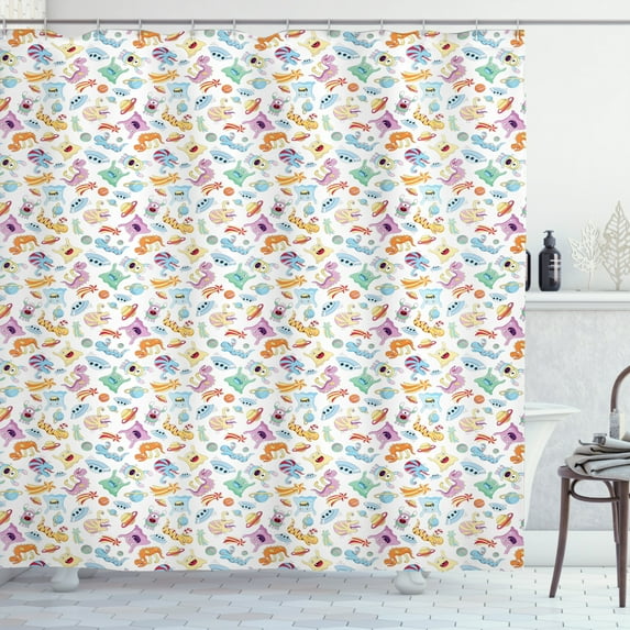Ambesonne Alien Shower Curtain, Astronomy Themed Motifs, 69"Wx75"L, Multicolor