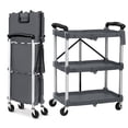 thumbnail image 1 of 3 Tier Foldable Utility Cart with Lockable Wheels, 23x15x33 Inch Portable Storage Cart for Kitchen Office Warehouse, Dark Grey or Black Red, 1 of 7