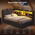 thumbnail image 3 of Corner Bed Frame Twin Size with Storage Bookcase, 3 Drawers, LED Lights & Charging Station, Twin Platform Bed Frame with Upholstered Headboard and Open Shelf, Metal Corner Daybeds for Teens, Black, 3 of 9