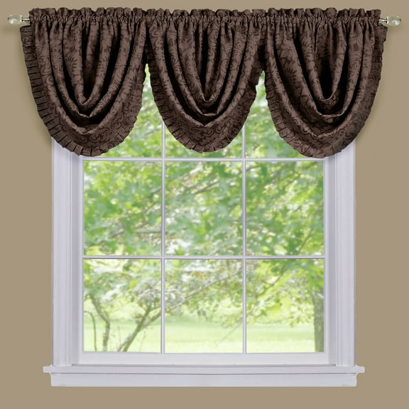 3 Pc. Royal Albert Damask Blackout Rod Pocket Window Valances - Chocolate Brown