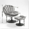 thumbnail image 4 of Swivel Accent Chair with Ottoman Set, Adjustable Seat Height Velvet Chair, Modern Upholstered Lounge Chair with Shell Shaped Back and Sturdy Metal Base, Reading Chair for Bedroom Living Room, Khaki, 4 of 7