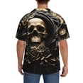 thumbnail image 3 of Sikiie Gold Rose Skull Men's Wrinkle Free Untucked Cuban Shirt Business Casual Button Down Shirts Short Sleeve Shirt4X-Large, 3 of 5
