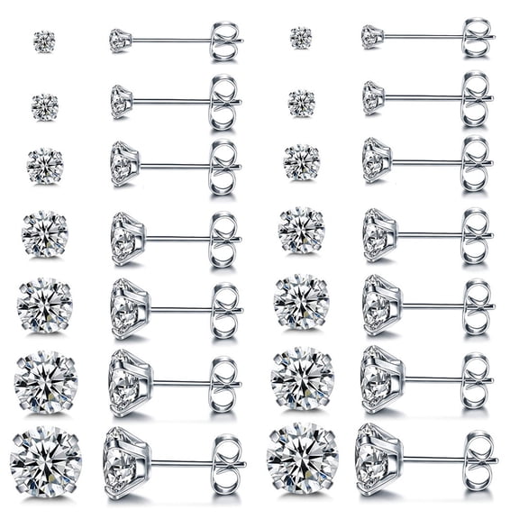 7 Pairs Hypoallergenic Stainless Steel Stud Earrings Set for Women Men,Cubic Zirconia 20G 316L Stainless Steel CZ Earrings Clasp Helix Earrings Piercing Jewelry 2-8mm