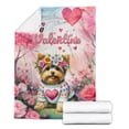 thumbnail image 2 of Hello Valentine’s Day Yorkshire Terrier Flower Crown Romantic Pink Floral Cozy Fleece Blanket Yorkie Dog Lover Gifts Warm Soft Throw Blanket - 00031, 2 of 5