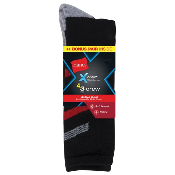 Hanes Mens X-Temp Crew Socks, 3   1 Bonus Pack