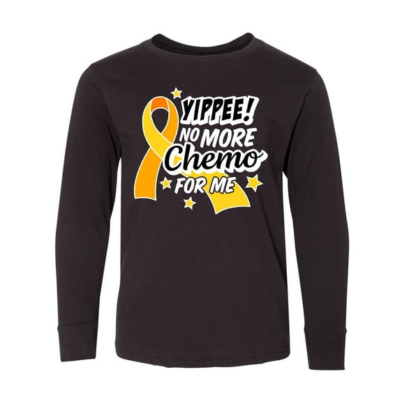 Inktastic Chilhood Cancer Awareness Yippee no More Chemo for Me Long Sleeve Youth T-Shirt
