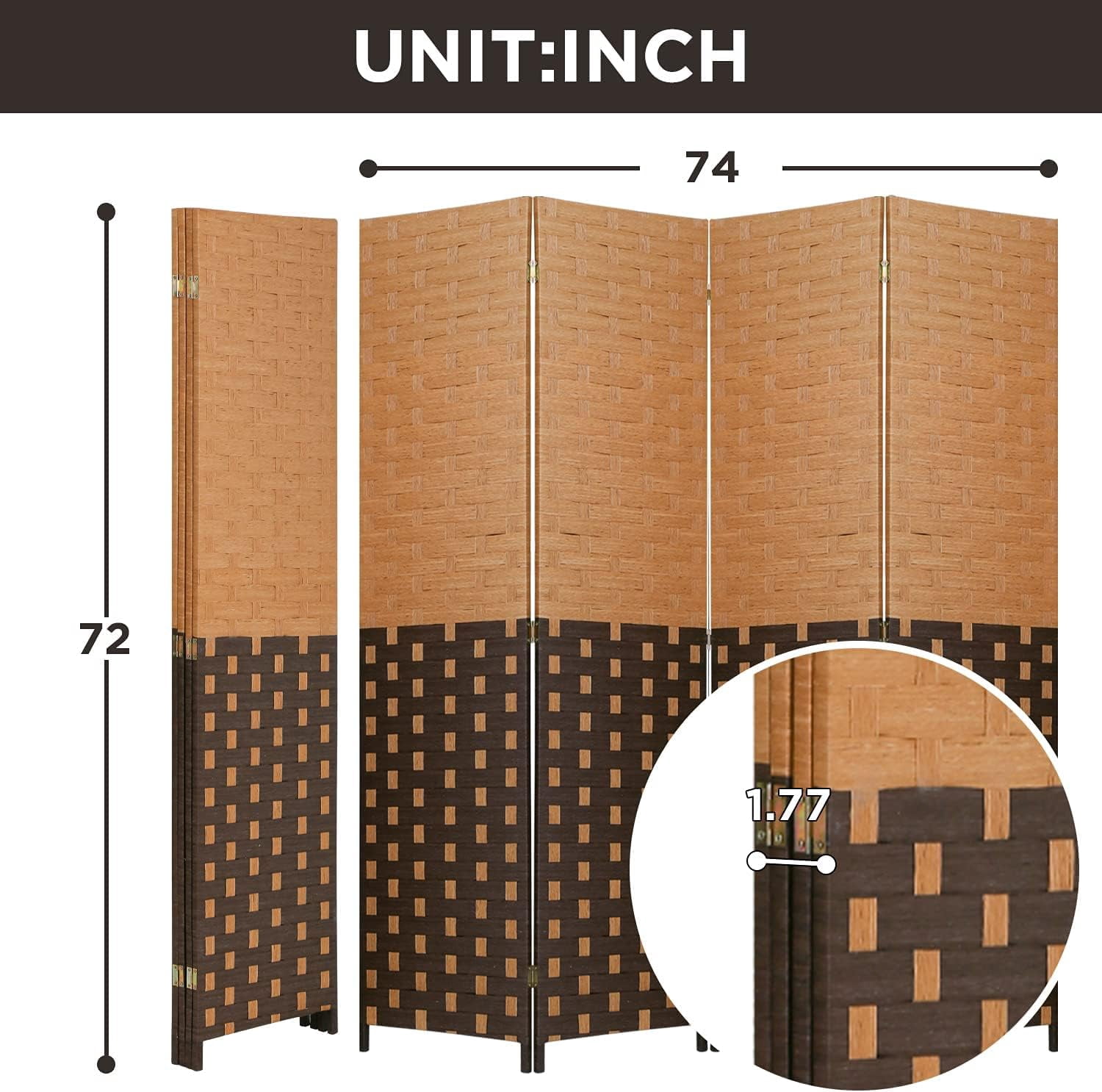 NiamVelo 4 Panel Wood Rooms Dividers Folding Privacy Screen Portable Screen Partition Wall Dividers for Home Office, CM