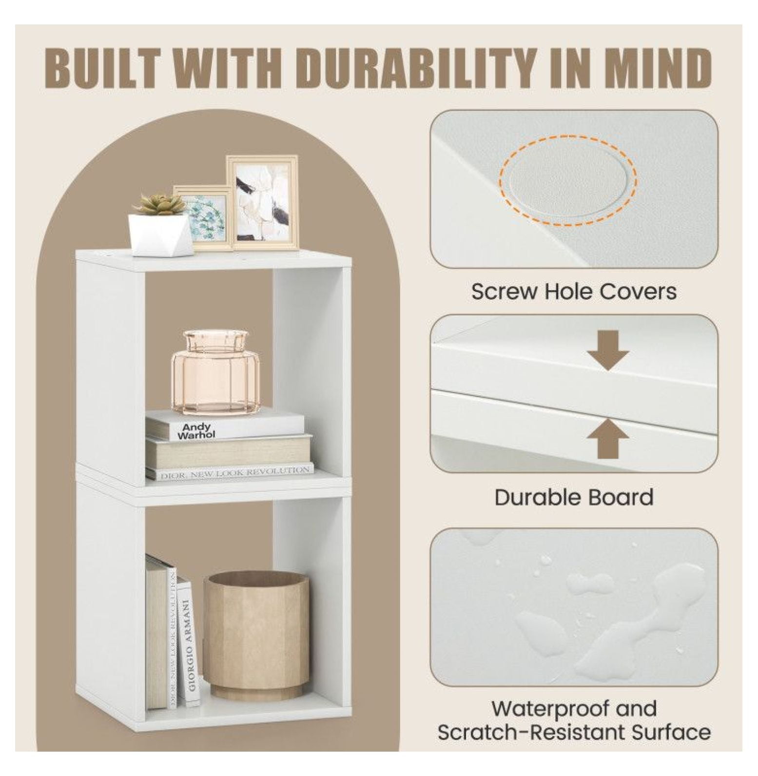 Cube Storage Organizer Set of 2, 15x15x13in Engineered Wood Bookcase, Living Room Bedroom Shelving Unit, Display Rack for Vinyl Records & Decor, White/Natural