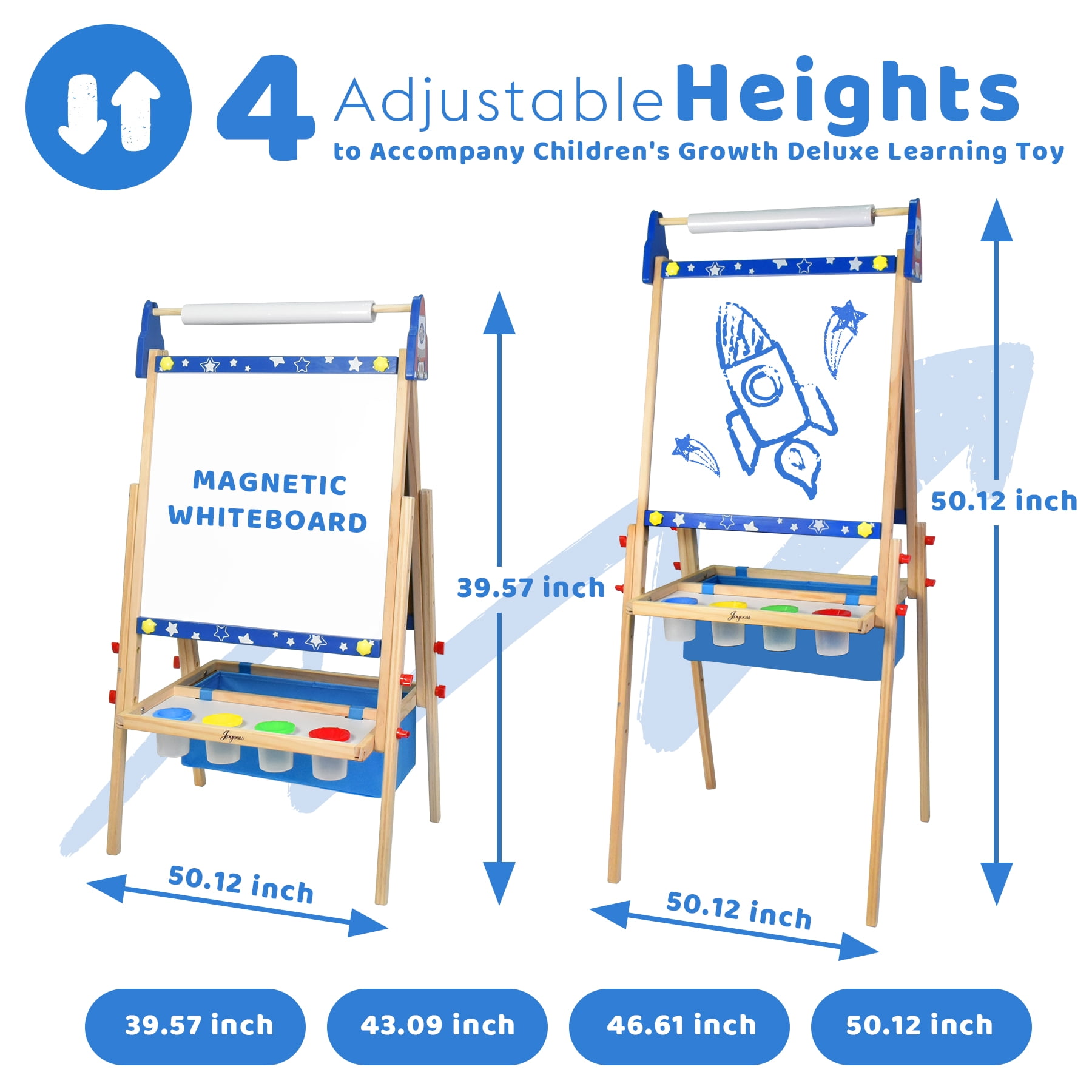 Joyooss Kids Adjustable Standing Art Easel with Magnetic Whiteboard & Chalkboard