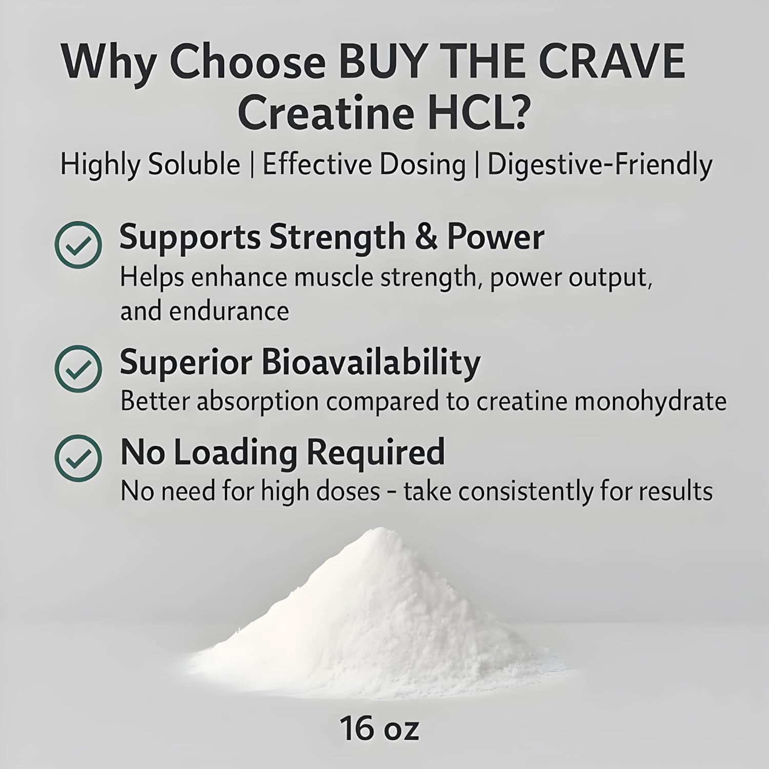 Buy The Crave Creatine HCL Powder, 16 oz – 1 Ingredient, Energy & Athletic Performance Support, 604 Servings