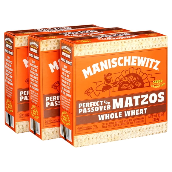 Manischewitz Passover Whole Wheat Matzo 10 oz 3 Pack Thin, Crisp & Delicious, Just 2 Ingredients!