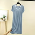 thumbnail image 3 of Kureaily Women's Summer V Neck Short Sleeve Nightgown Casual Sleepshirt Loungewear Comfortable Sleepwear For Home Basic Solid Color Soft Pajamas Dress, 3 of 6