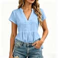 thumbnail image 5 of ClodeEU Women's V Neck Pleated Short Sleeve Blouse, Casual Loose Fit Solid Color Top Blue,Women's Plus L, 5 of 6