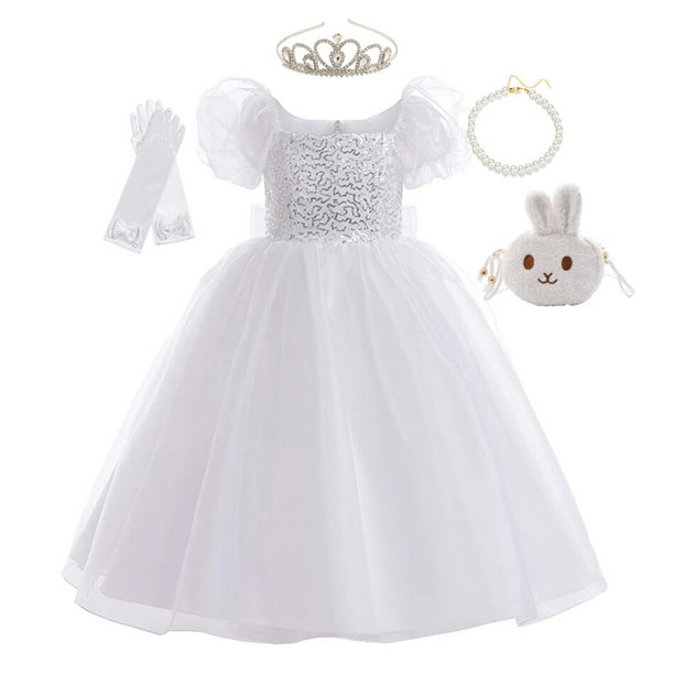 2023, vestido largo blanco elegante de princesa para niños, vestido de baile de flores para niñas, ropa de bebé, fiesta de cumpleaños, boda, noche, Vestidos para niños 4T (etiqueta 110) Gao Jinjia LED