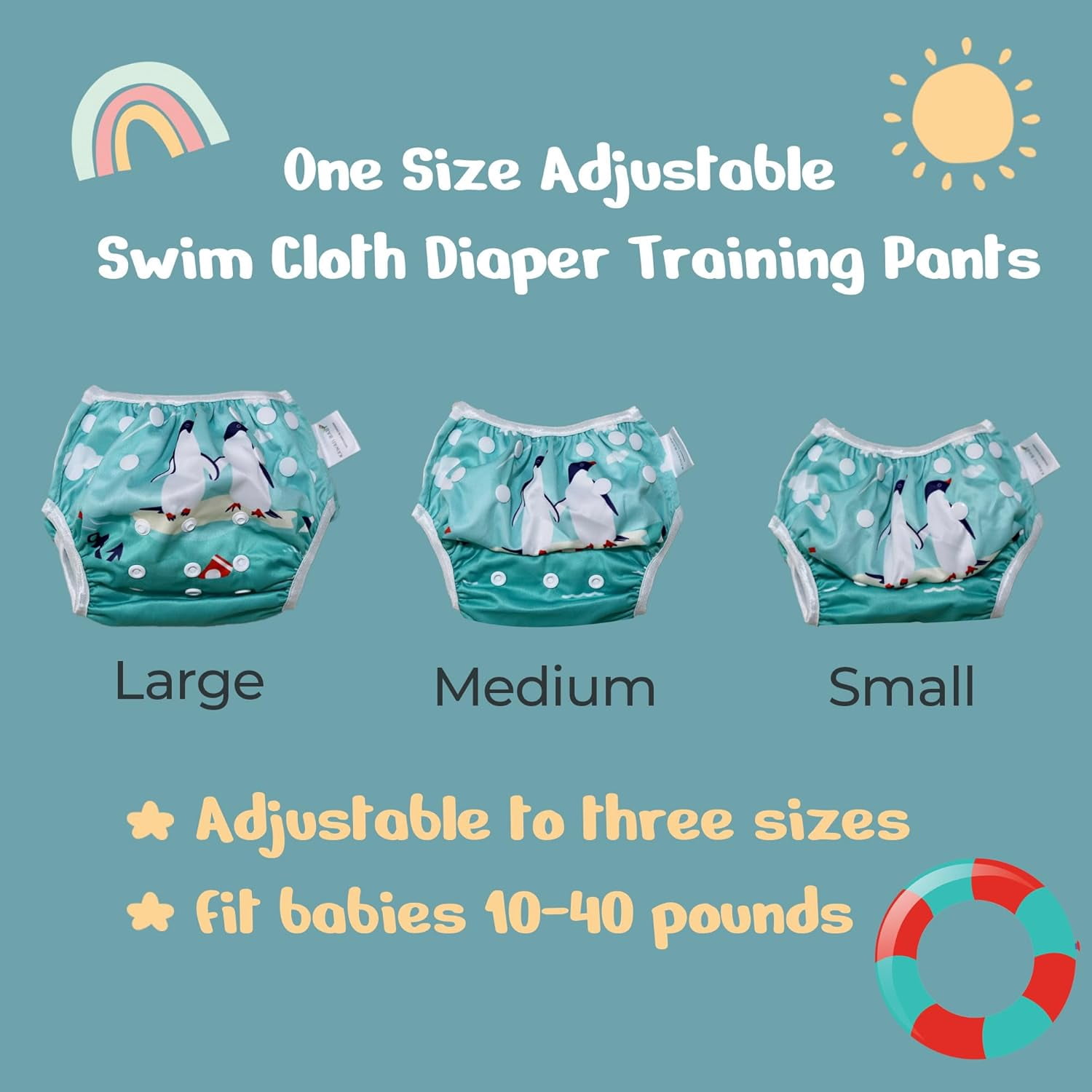 KaWaii Baby Reusable Swim Cloth Diaper Adjustable Swim Pants for Boys & Girls, Size Infants and Toddlers, One Size 2-Pack(THEME#5)