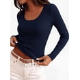 thumbnail image 3 of PRETTYGARDEN Women's Fall Lightweight Ribbed Knit Sweaters | Stretchy Cozy Knitwear,Scalloped Scoop Neck,Long Sleeve Shirts,Slim Fitted Pullover,Basic Layering Tops,Cute Casual Outfits, 3 of 9