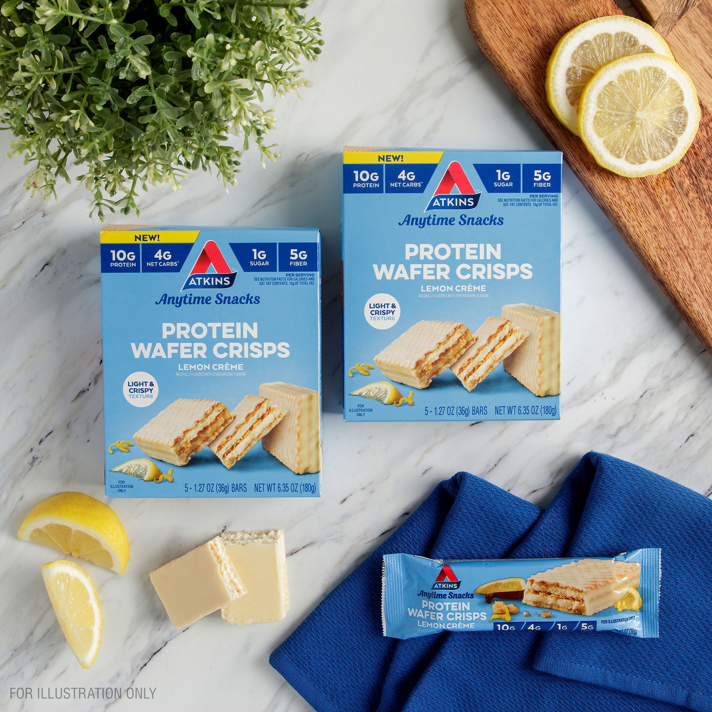 Atkins Snack, Protein Crisp Wafer, Lemon Creme, 10g Protein Dessert, Low Carb, 5 Count