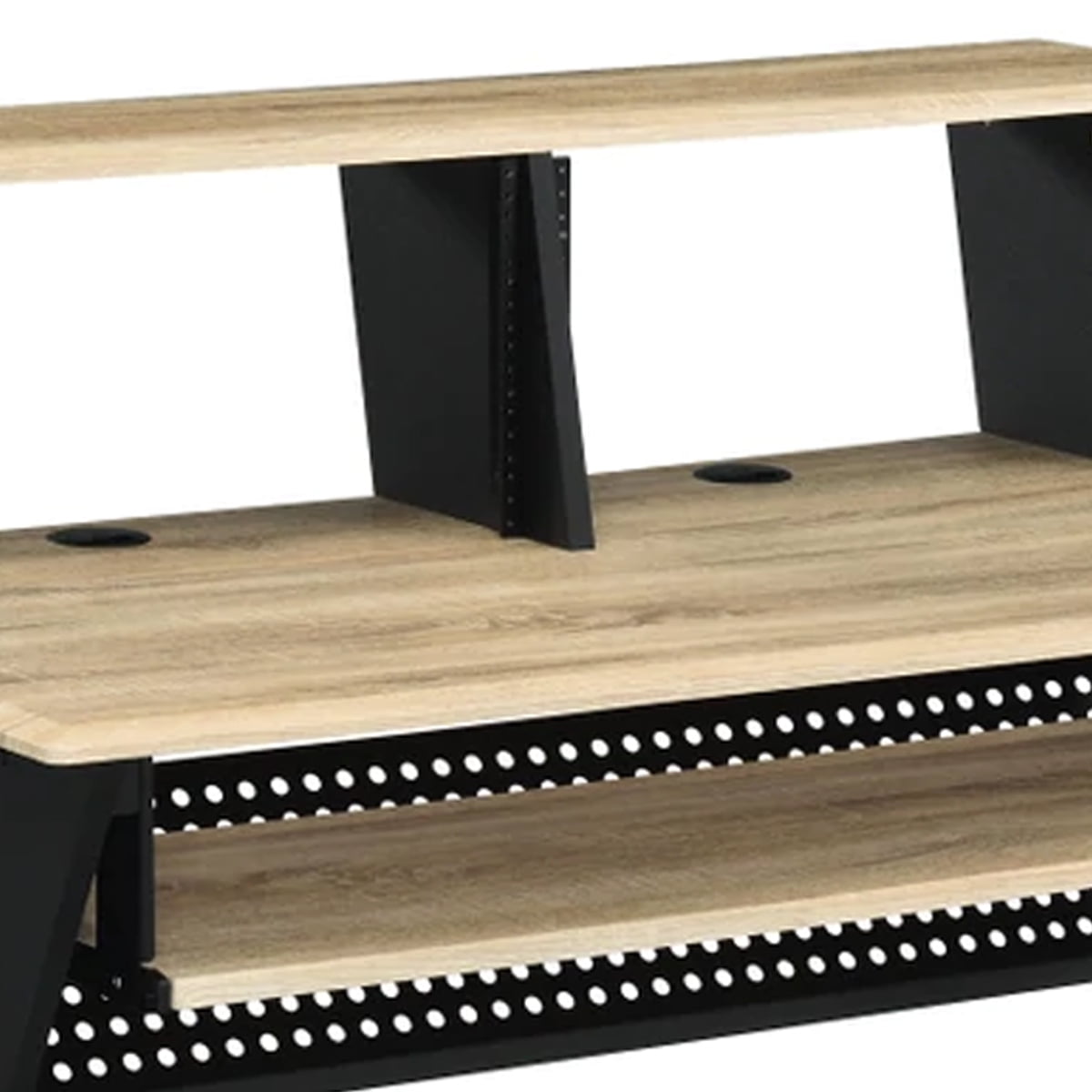 Tin 47 Inch Wood Music Desk Studio Station, Keyboard Tray, Shelves, Brown - Saltoro Sherpi
