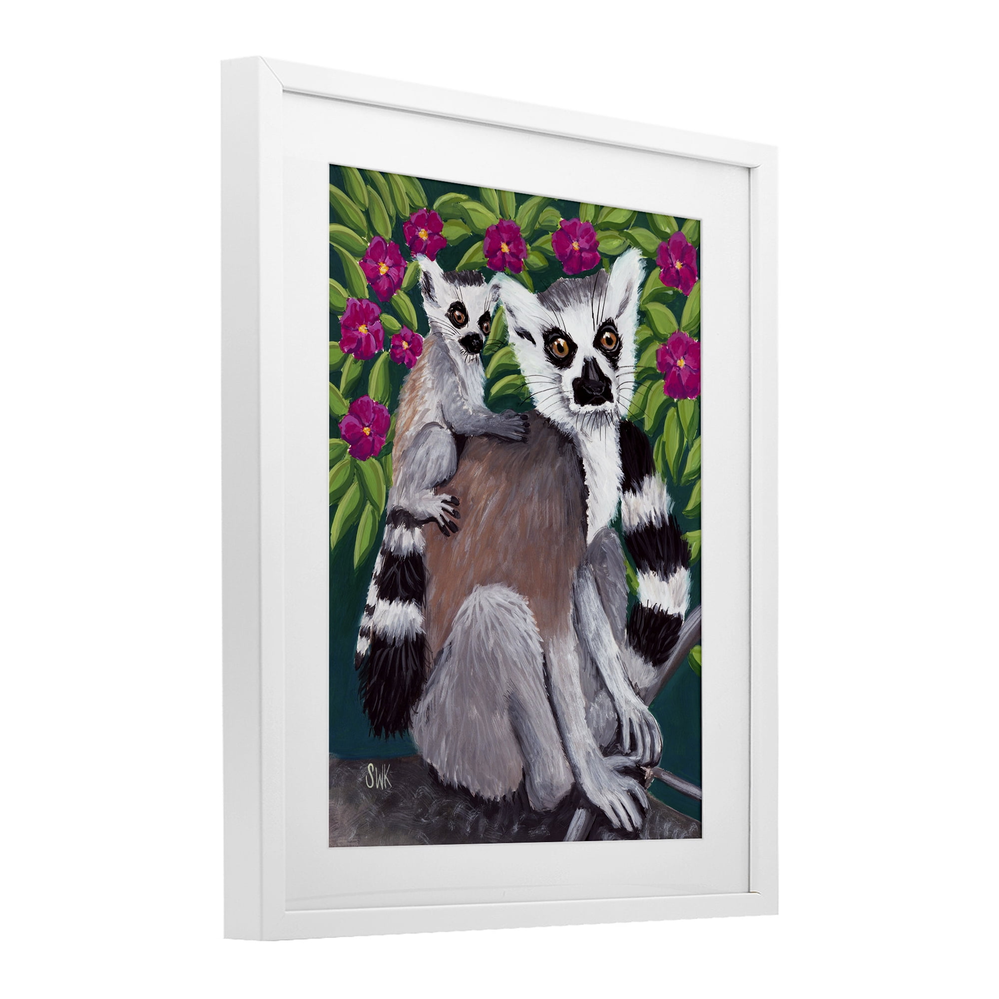 Stupell Industries Ring Tailed Lemur Mama & Baby White Framed Print Under Glass, design by Sarah Waldron Kimball