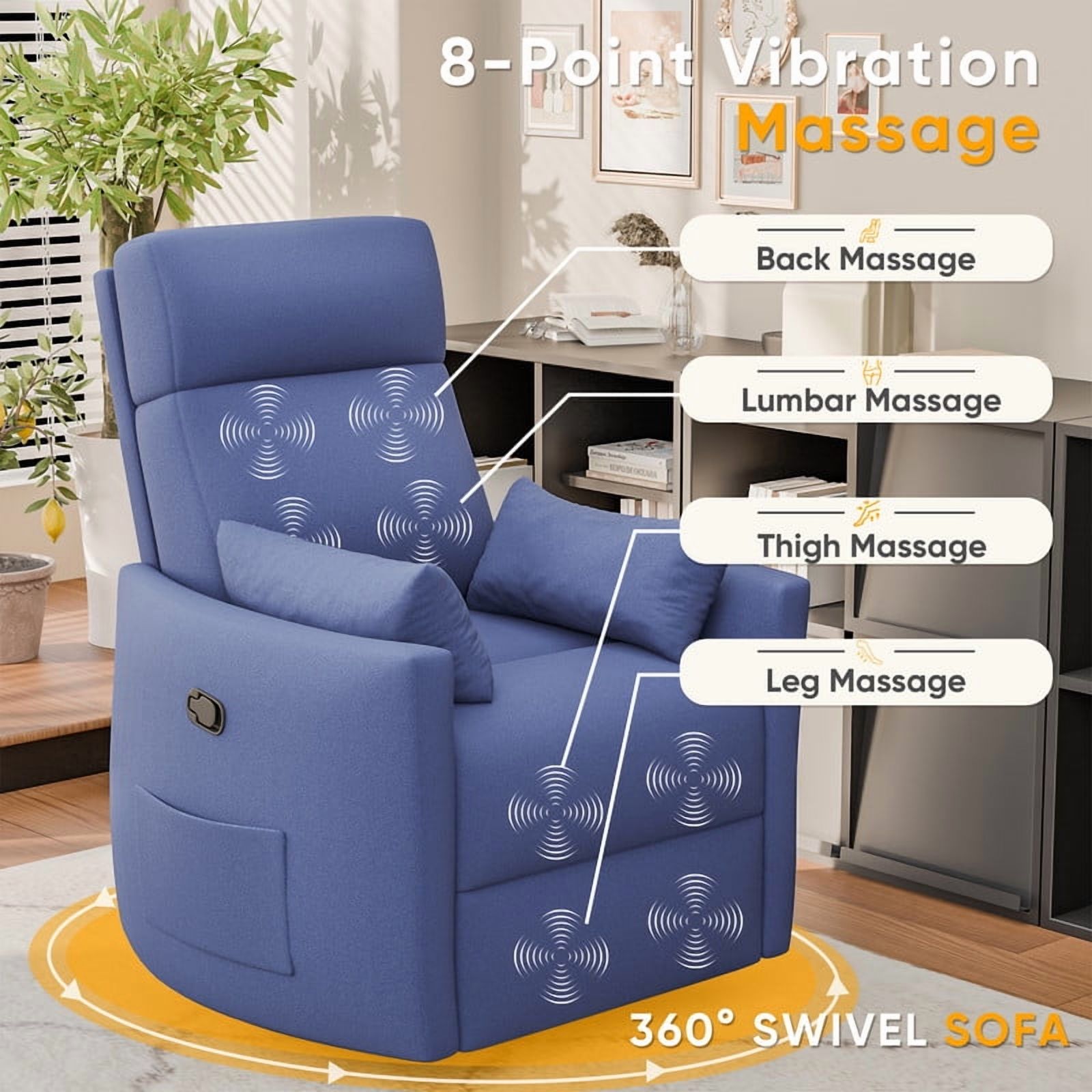 Homall 360° Swivel Nursery Recliner Power Swivel Rocker Recliner Chair with 2 Pillows Comfy High Back Adult Glider Rocker for Living Room,Loop Yarn Blue