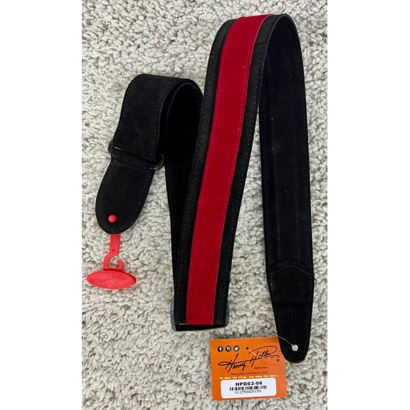 Henry Heller 2" Wide Black w/Red Strip Suede Adjustable Guitar Strap HPDS2-06