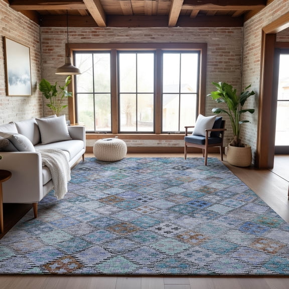 Addison Rugs Mayfield Premium Machine Washable Transitional Geometric Blue Rectangle Rug, 10' x 14'