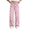 thumbnail image 4 of Ltctricy Girls Pants Polka Dot Wide Leg Trousers with Pockets High Waisted Kids Pants Fall Casual Streetwear(Pink,9-10 Years), 4 of 7