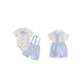 thumbnail image 2 of Loicainy Infant Baby Boy Gentleman Outfit 3 6 9 12 18 Month Solid Color Short Sleeve Lapel Neck Romper with Stripe Suspender Shorts and Bowtie, 2 of 9