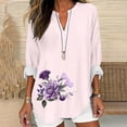 thumbnail image 2 of Quinlirra T shirts for Women 2024 Women's Casual Plant Floral Print V-neck Rolled Up Sleeve Shirt T-shirt Long Sleeved Top, 2 of 5
