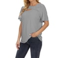 thumbnail image 2 of Vedolay Tube Tops For Women Womens Tops V Neck Puff Sleeve Summer Fashion Casual Loose Fit T Shirts,Gray M, 2 of 5