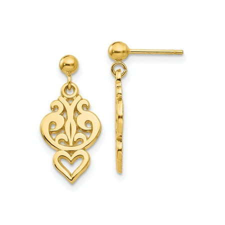 14k Yellow Gold Dangle Earrings for Women Openwork Heart Scroll Design Romantic Vintage Drop Style Elegant Filigree Jewelry Victorian Inspired Symbol of Love 14k Yellow Gold Dangle Earrings for Women Openwork Heart Scroll Design Romantic Vintage Drop Style Elegant Filigree Jewelry Victorian Inspired Symbol of Love
