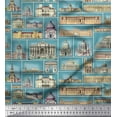 thumbnail image 1 of Soimoi Cotton Voile Fabric Monuments Patchwork Printed Fabric 1 Yard 42 Inch Wide, 1 of 1
