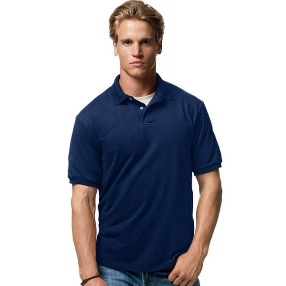 Hanes Cotton-Blend Men`s Jersey Polo, M, Navy