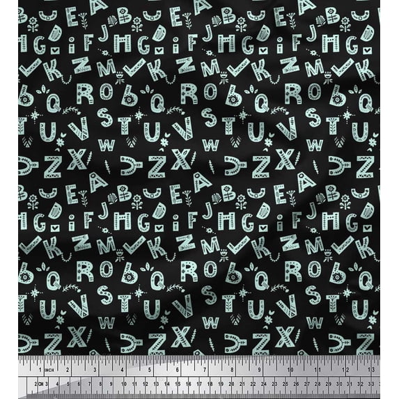 Soimoi Green Cotton Voile Fabric Alphabet Text Fabric Prints By Yard 58 Inch Wide