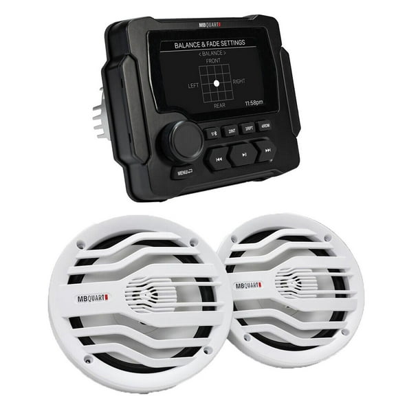 MB Quart GMR-LED Multimedia Source Unit & NK2-116W 6.5" 2-Way Coaxial Marine Speakers (Pair)