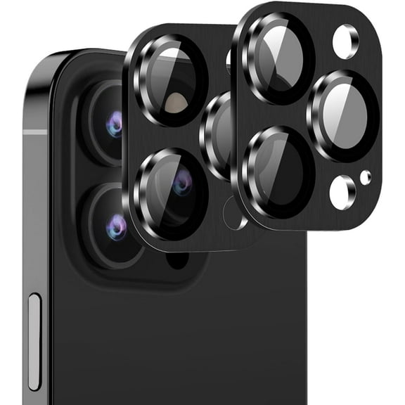 [Black][2 Pack] Camera Lens Protector for iPhone 15 Pro/15 Pro Max,Ultra HD 9H Tempered Glass Camera Cover screen Metal Ring Case Friendly Scratch Resistant Easy to Install