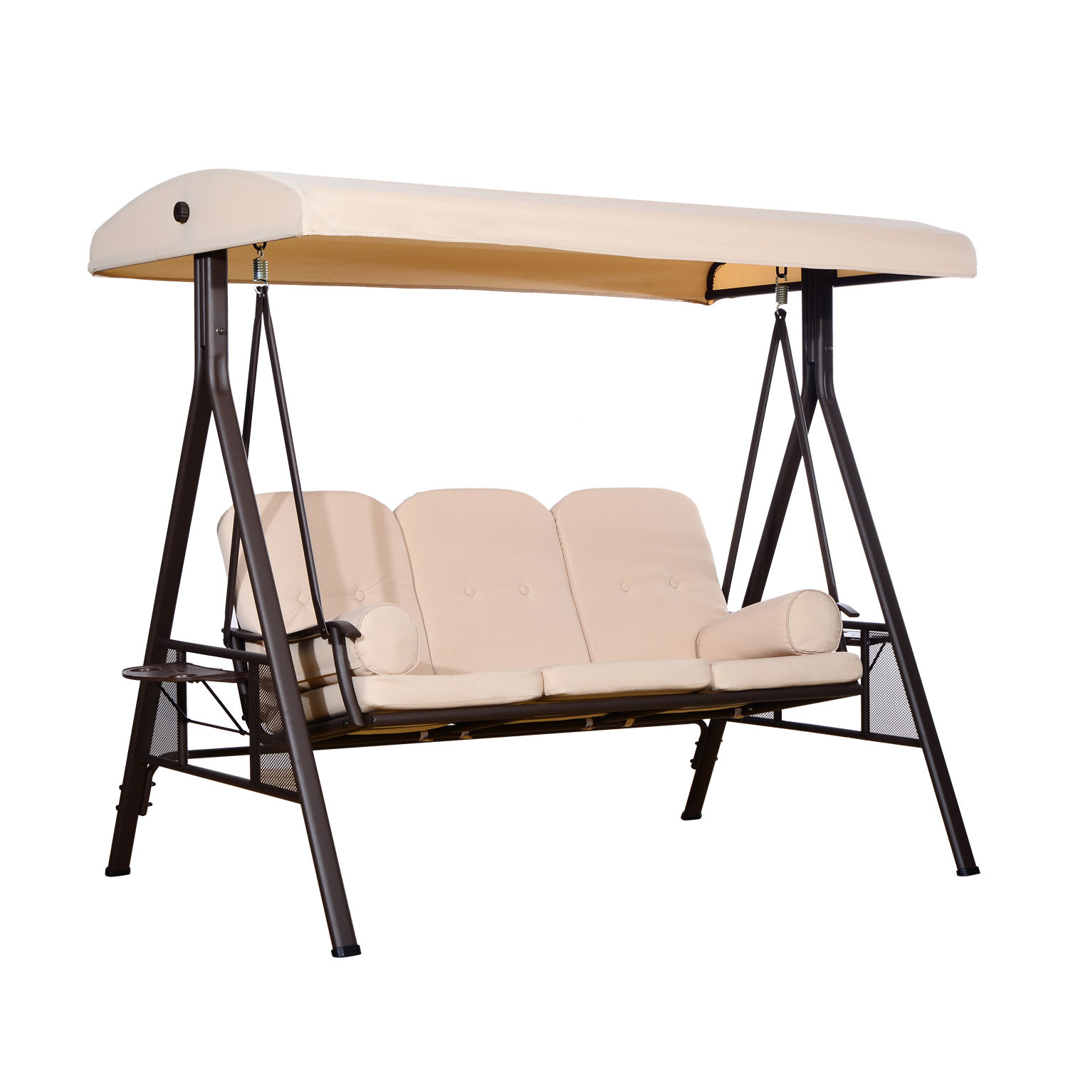 Outsunny 3 Seat Outdoor Canopy Porch Swing Beige by Aosom LLC