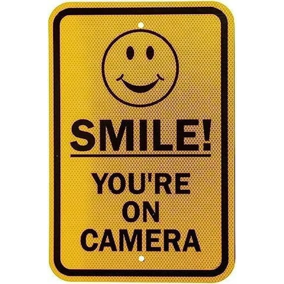 Man Cave Decor Warning Sign Smile! You're On Camera With Graphic,black On Yellow Road Sign Business Sign 12x16 Inches Traffic Sign Tin Painting Wall Aluminum Metal Tin Sign Vintage