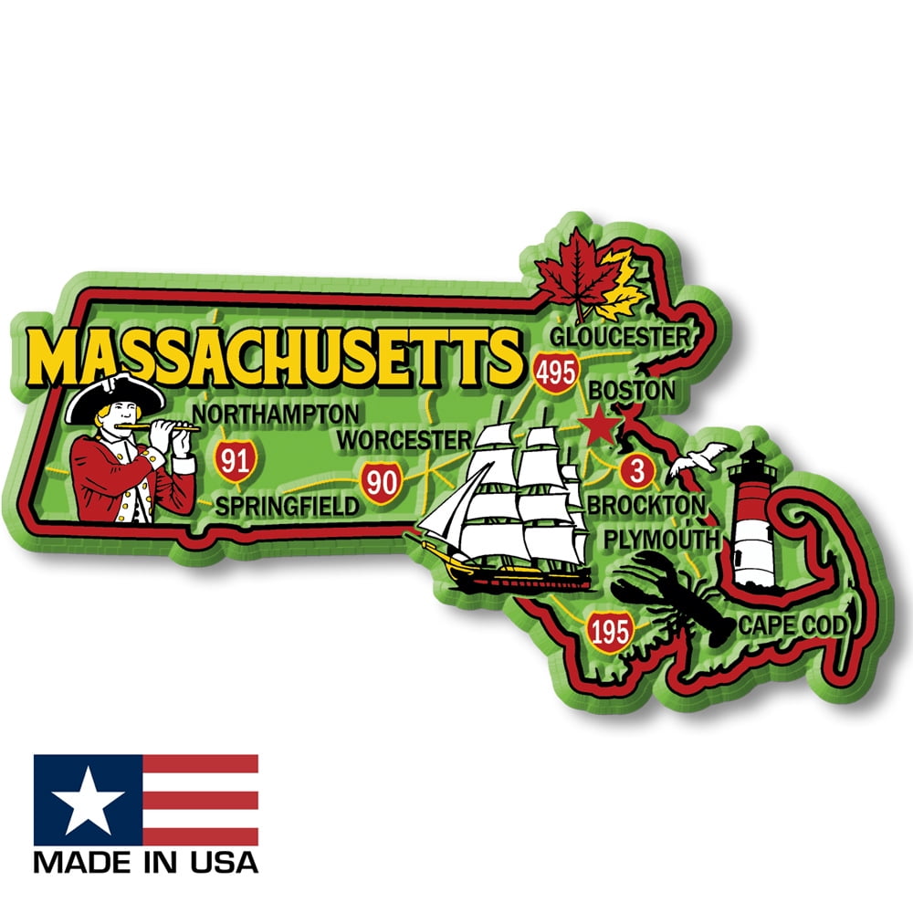 Massachusetts Colorful Souvenir State Map 3D Rubber Classic