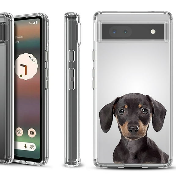 Shockproof Bumper Phone Case for Google Pixel 6a, by OneToughShield ® - Dachshund Face