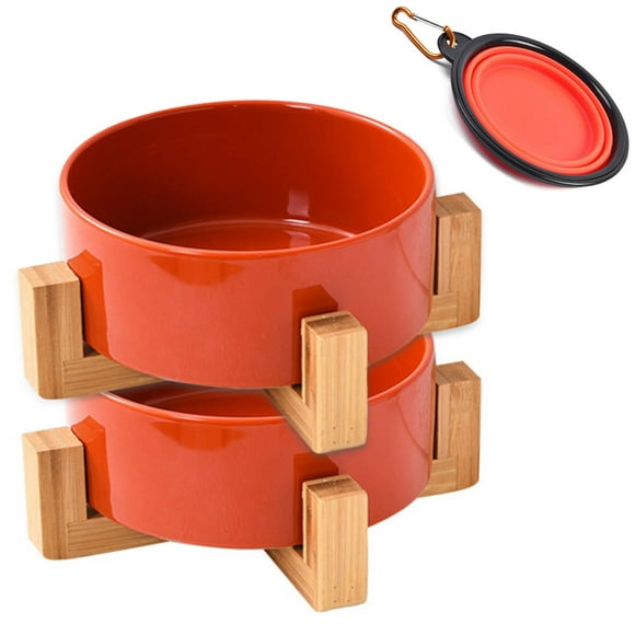 Petygooing Juego De Cuencos De Cerámica Para Perros Y Gatos Con Soporte - Cuencos Medianos Para Perros Antideslizantes Juego De 2 - 28 Oz/3,6 Tazas - Rojo Óxido