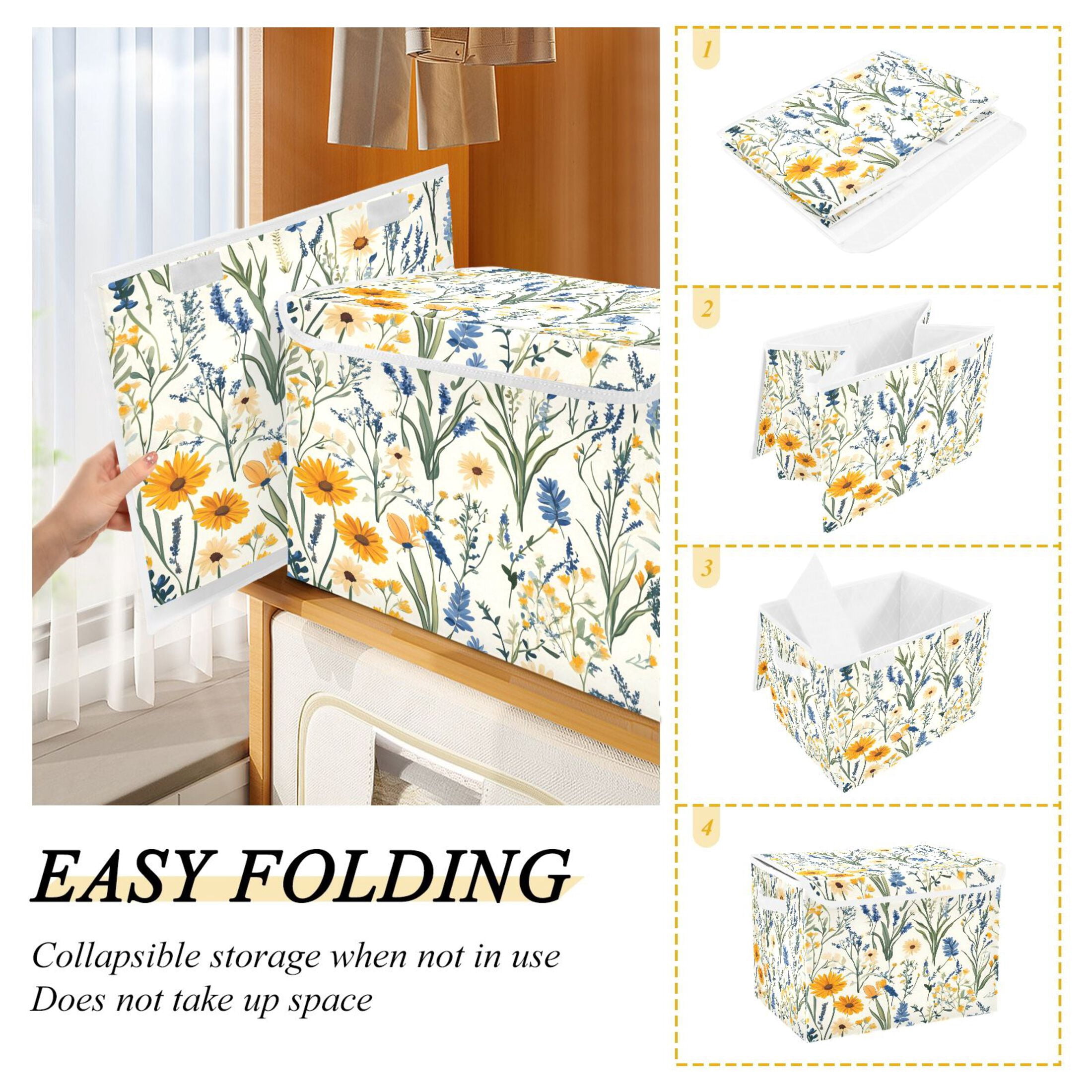 Ryvnso Retro Floral-a1 Large Lidded Foldable Storage Baskets Cubes Boxes Lids Bin for Home